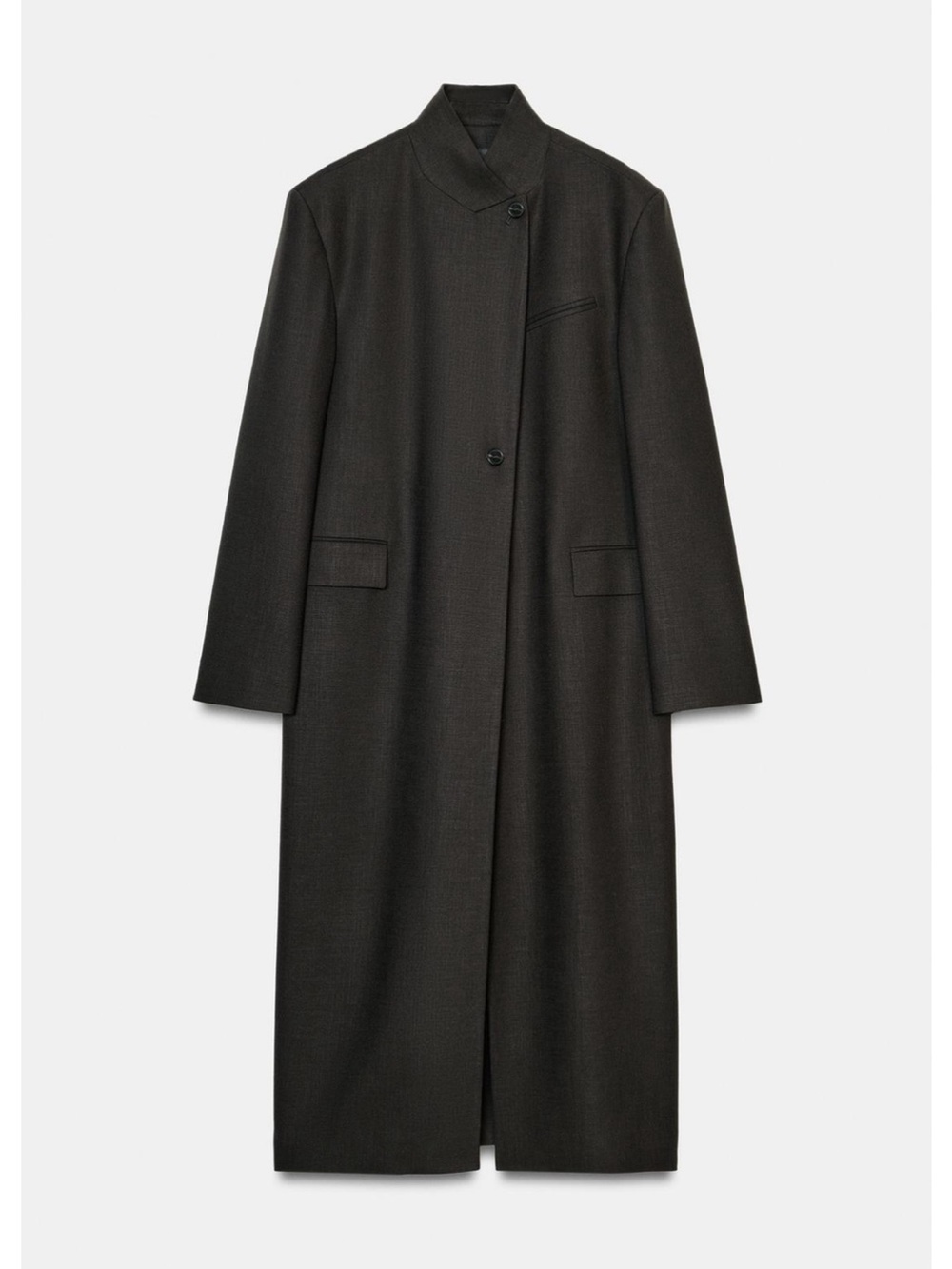 Zara Black Long Stand-Collar Trench Coat